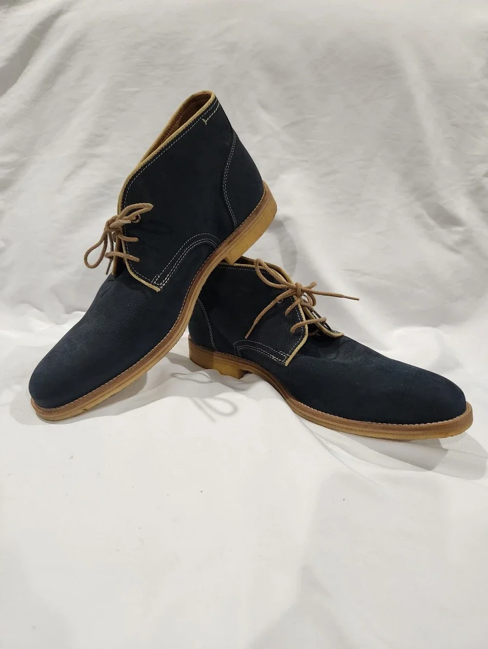 Johnston & Murphy Navy Suede Leather Sheepskin Chukka Boots Size 12 NWOT